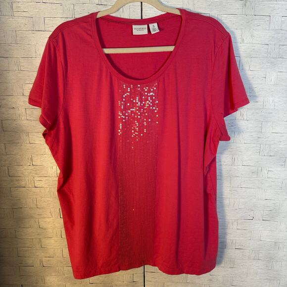 Chico’s women’s T-shirt sequin front pink dressed up casual feminine Normcore - Picture 1 of 8